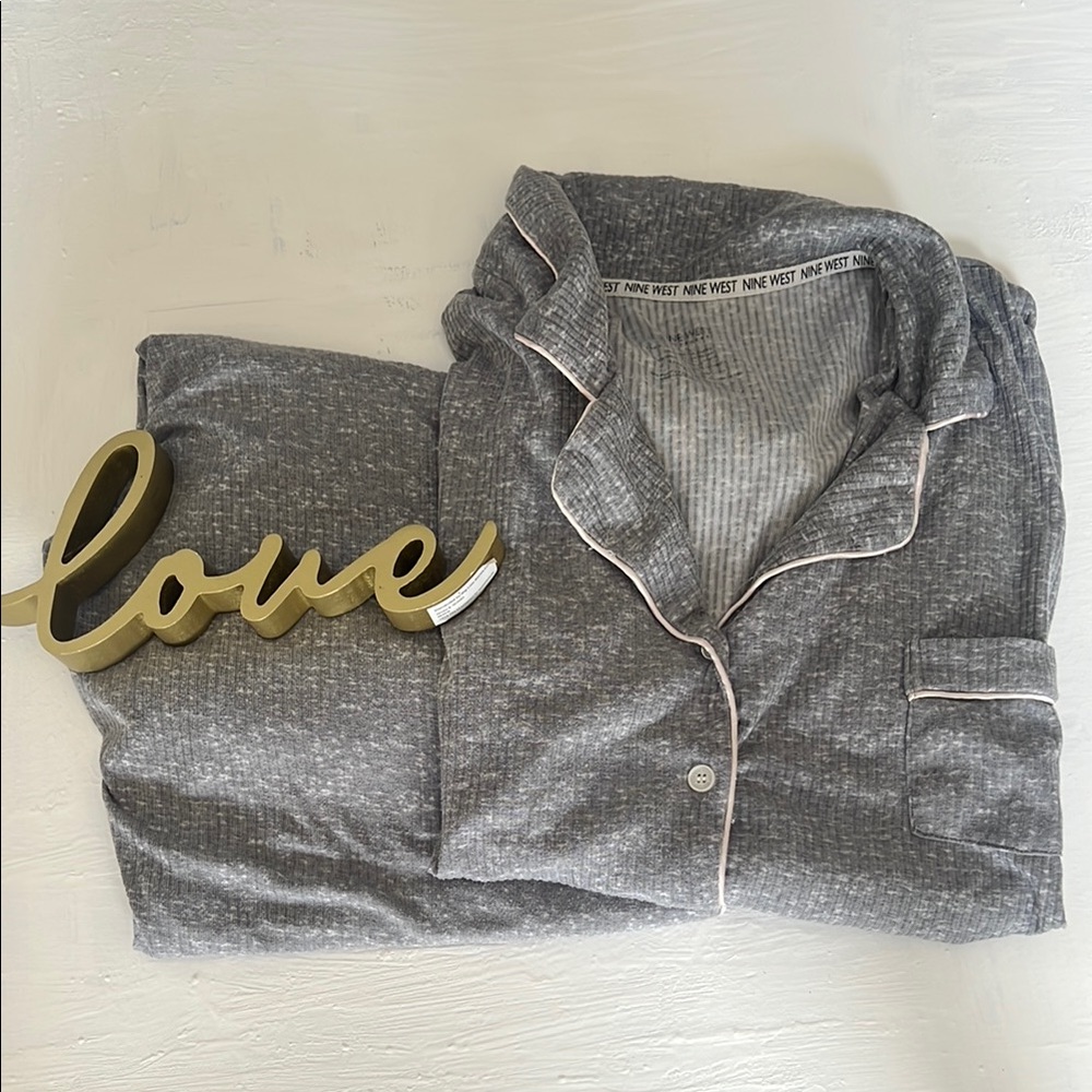 Nine West Gray and Pink Edged Women's Pajama Set